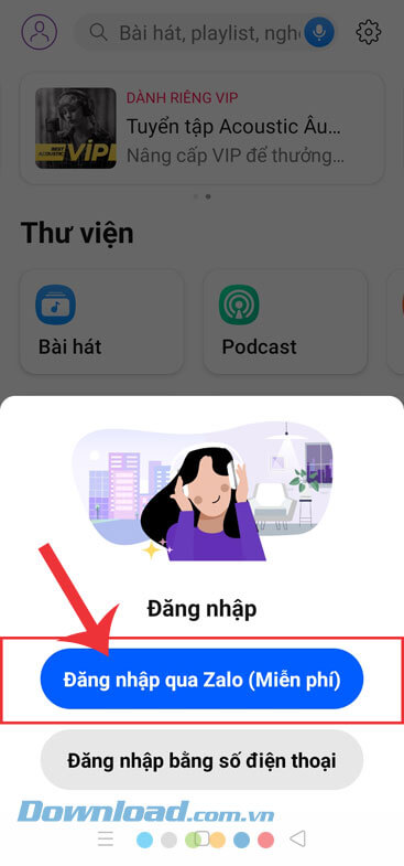 Ấn vào nút Đăng nhập Zalo (Miễn phí)