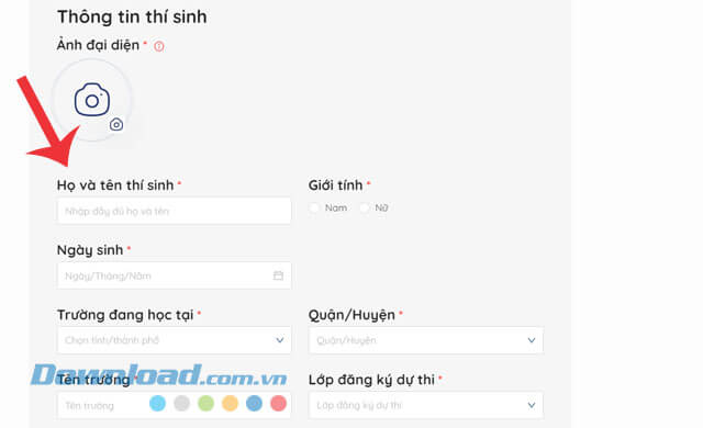 Điền đây đủ Thông tin thí sinh