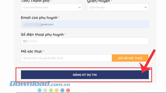Nhấn vào nút Đăng ký dự thi