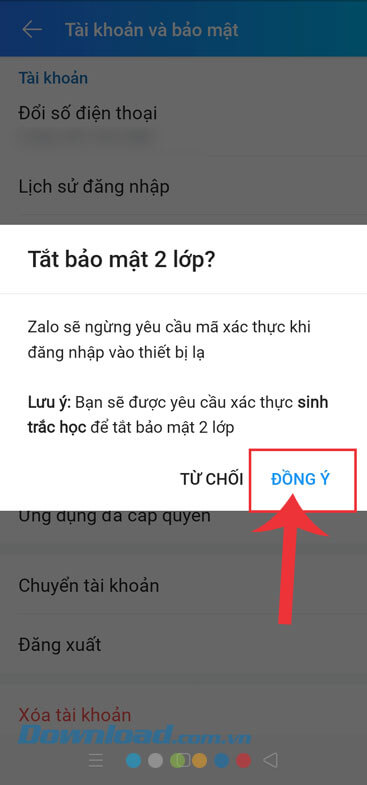 Chạm vào nút Đồng ý