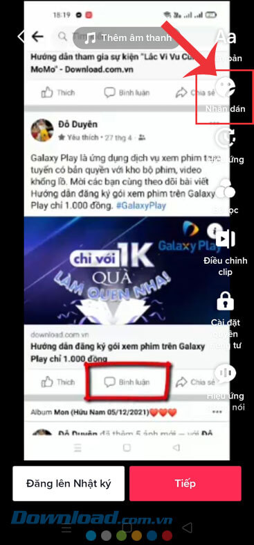 Ấn vào biểu tượng nhãn dán