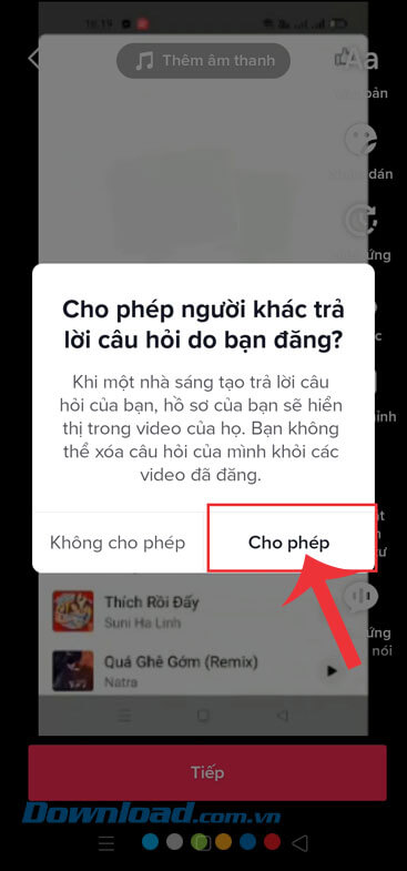 Chạm vào nút Cho phép