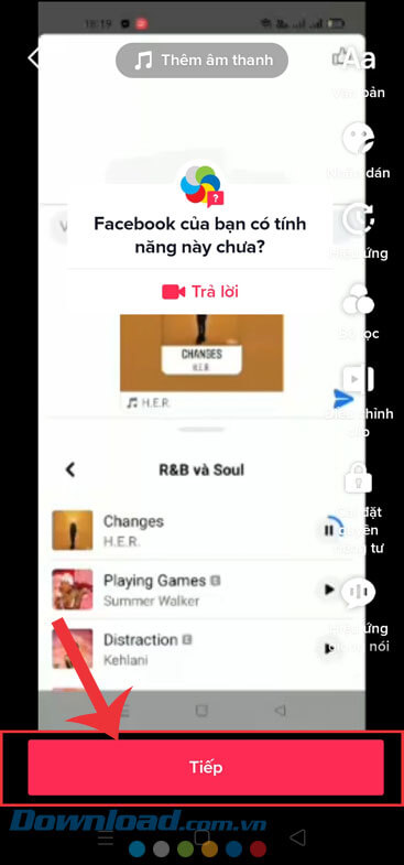 Ấn vào nút Tiếp