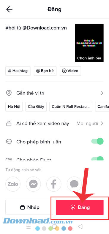 Nhấn vào nút Đăng