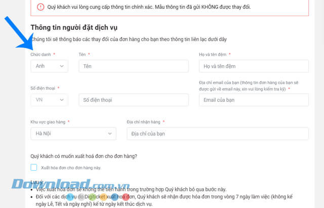 Nhập thông tin người mua hàng