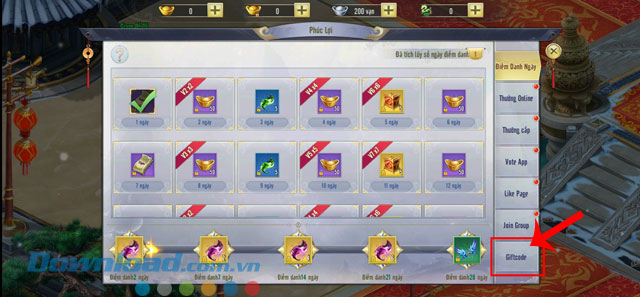 Ấn vào mục Giftcode