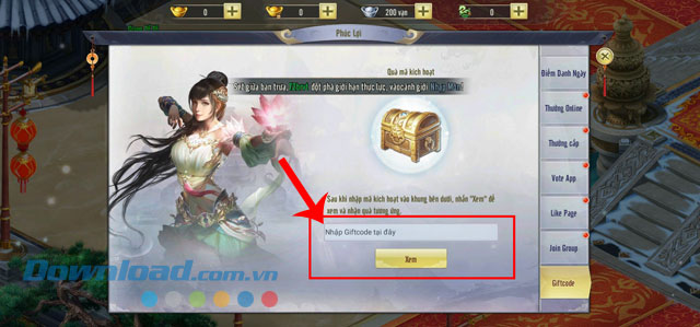 Nhập mã giftcode