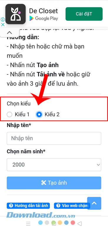 Chọn kiểu màu nền