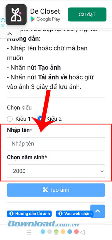 Nhập họ tên, năm sinh