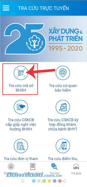 Nhấn vào mục Tra cứu mã số BHXH