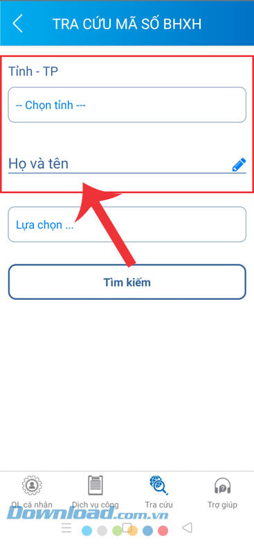 Nhập Họ tên và Tỉnh/Thành phố