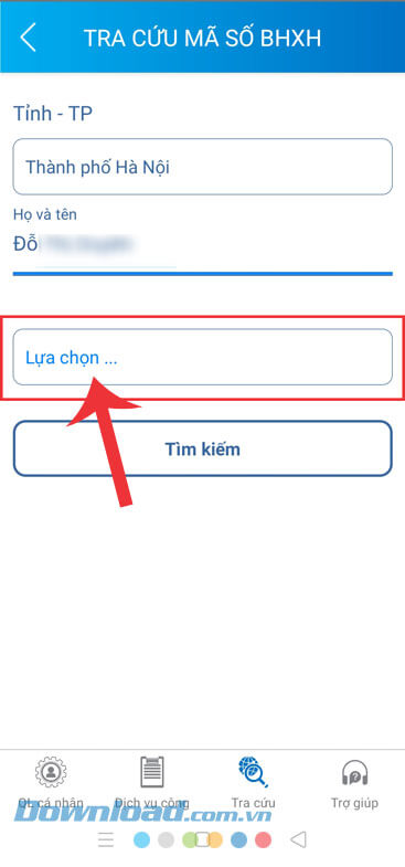 Ấn vào mục Lựa chọn