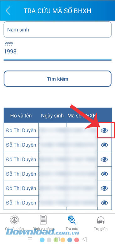 Nhấn vào biểu tượng con mắt