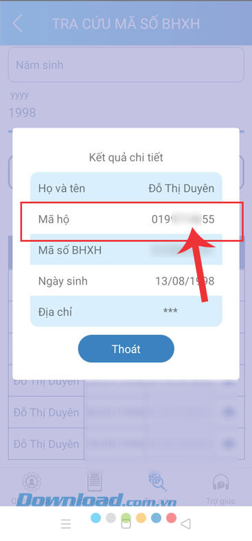 Đã tra cứu mã số sộ hộ khẩu