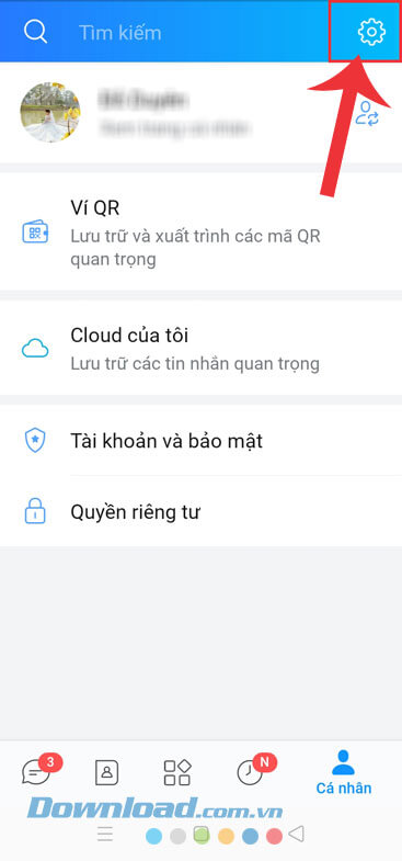 Nhấn vào biểu tượng cài đặt