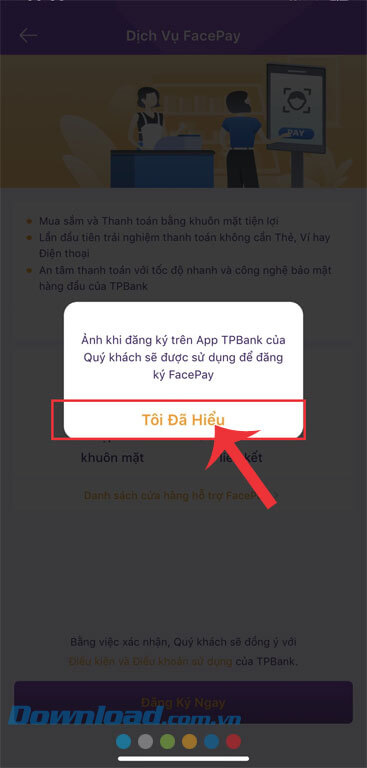 Chạm vào nút Tôi đã hiểu