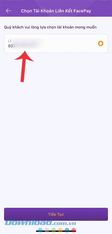 Chọn tài khoản đăng ký dịch vụ