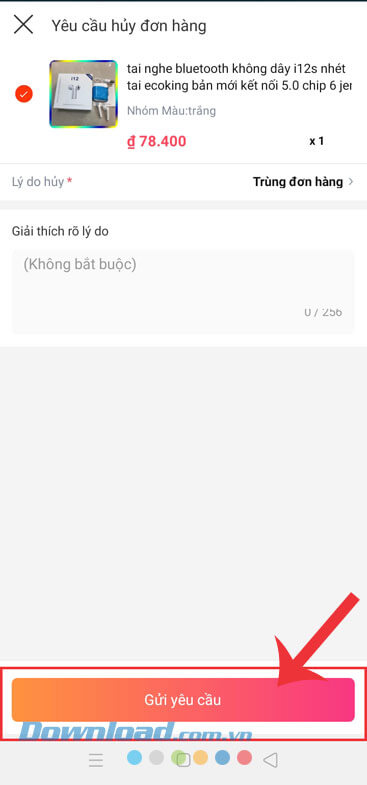 Ấn vào nút Gửi yêu cầu