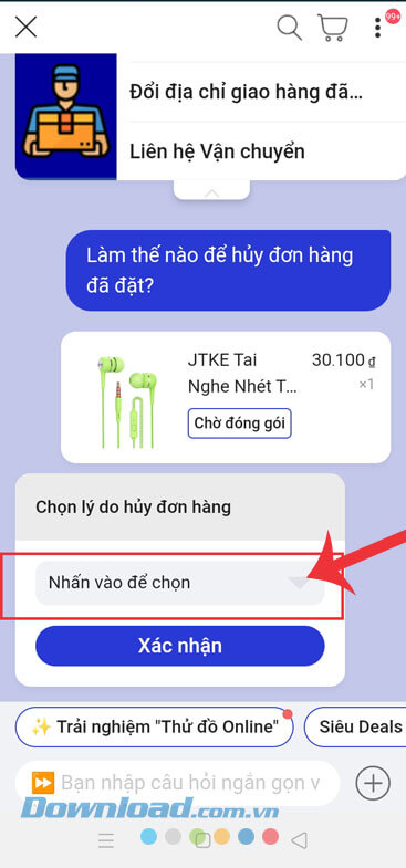 Chạm vào mục Nhấn vào để chọn
