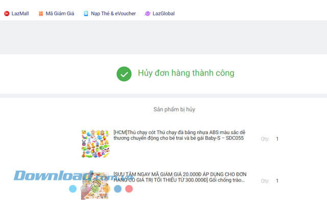 Hủy đơn hàng thành công