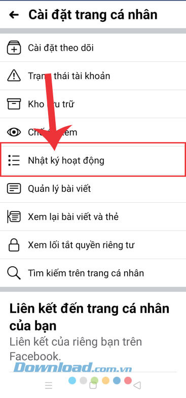 Nhấn vào mục Nhật ký hoạt động