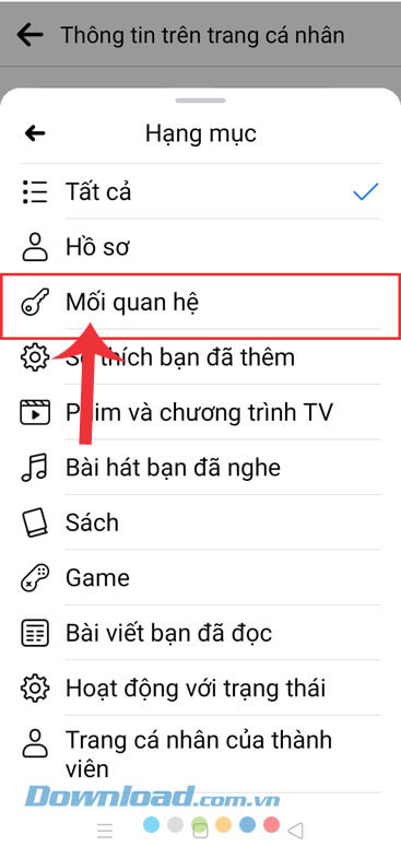 Ấn vào mục Mối quan hện