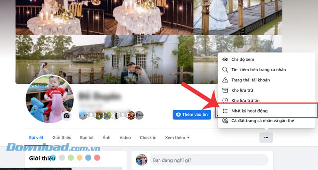 Nhấp chuột vào mục Nhật ký hoạt động