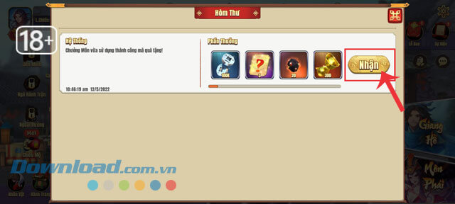 Chạm vào nút Nhận