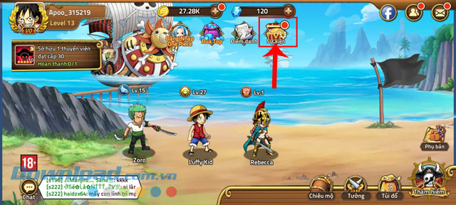 Nhấn vào mục Sự kiện