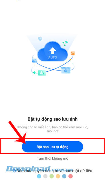 Ấn vào nút Bật sao lưu tự động 