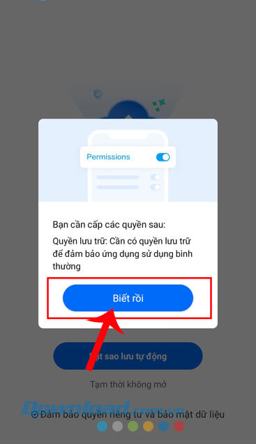 Chạm vào nút Biết rồi