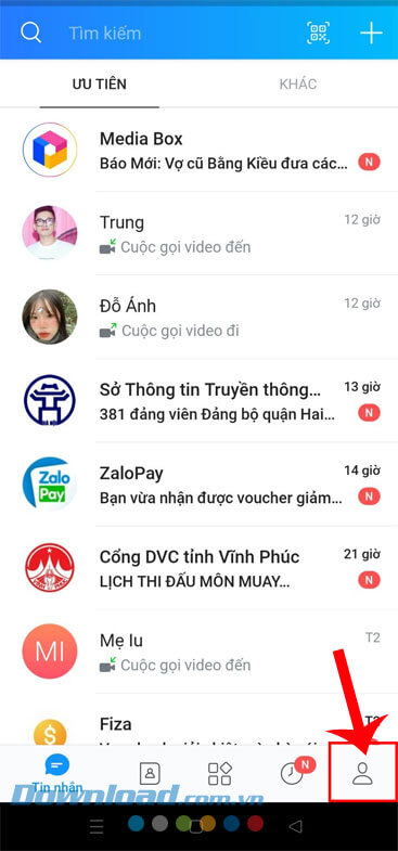 Nhấn vào biểu tượng tài khoản