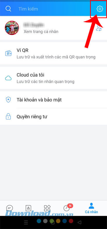 Ấn vào biểu tượng cài đặt