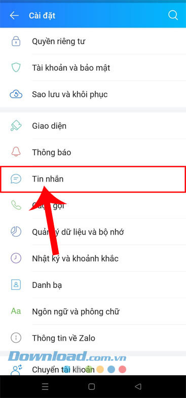 Ấn vào mục Tin nhắn