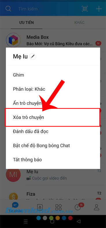 Chạm vào mục Xóa trò chuyện
