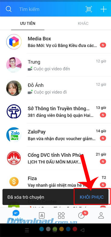 Ấn vào nút Khôi phục