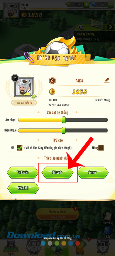 Chạm vào mục Giftcode