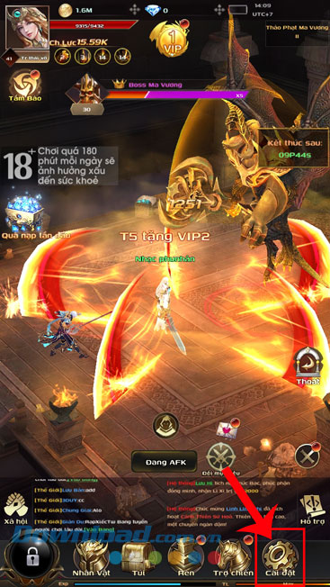 Ấn vào biểu tượng cài đặt