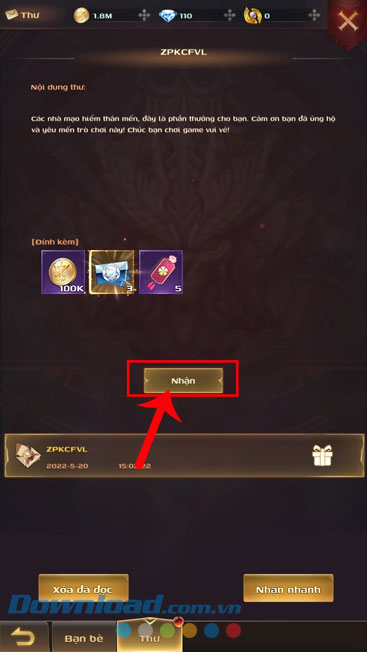 Ấn vào nút Nhận