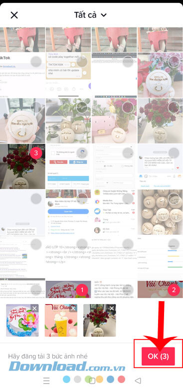 Chọn ba hình ảnh bất kỳ, rồi ấn OK
