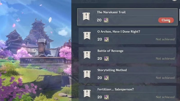 Phần thưởng khi hoàn thành nhiệm vụ The Narukami Trail