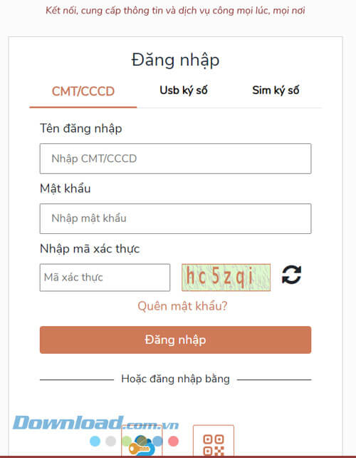 Đăng nhập tài khoản Cổng Dịch vụ công Quốc gia