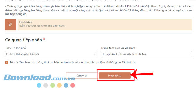Nhấn vào nút Nộp hồ sơ
