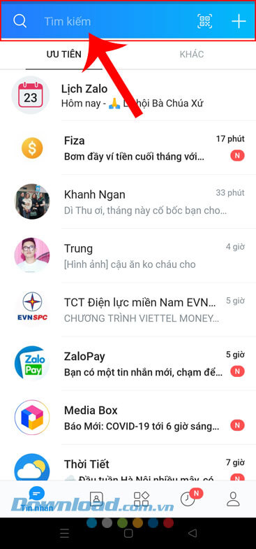 Nhấn vào ô tìm kiếm