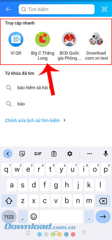 Bật tính năng Truy cập nhanh