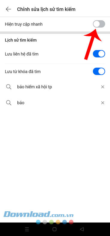 Tắt bỏ tính năng Truy cập nhanh