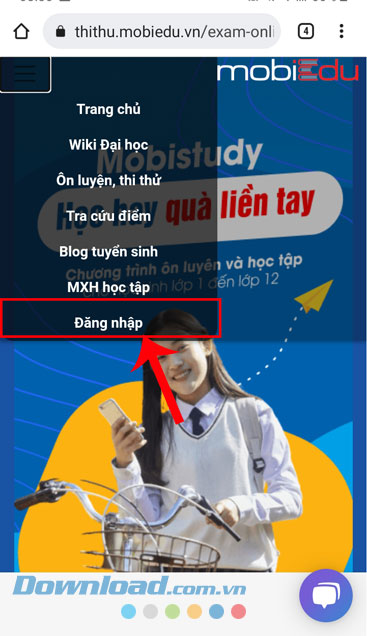 Nhấn vào mục Đăng nhập