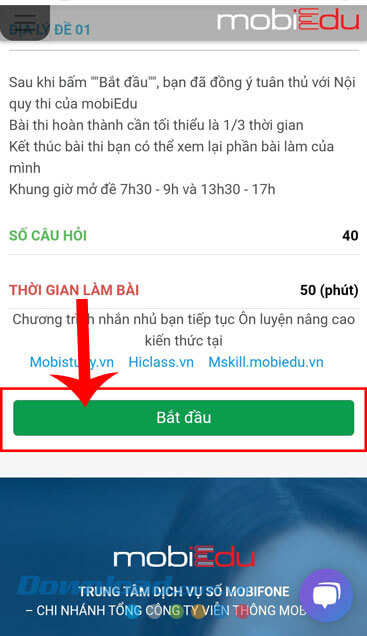 Chạm vào nút Bắt đầu