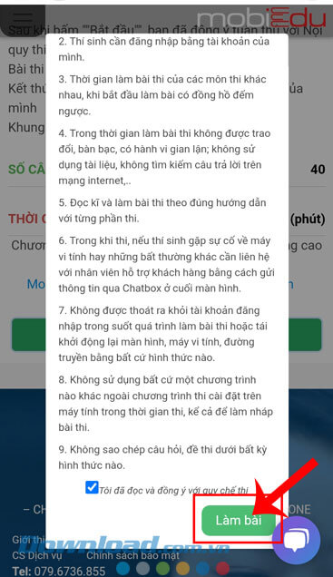 Ấn vào nút Làm bài