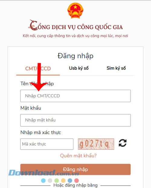 Đăng nhập tài khoản Cổng dịch vụ công Quốc gia